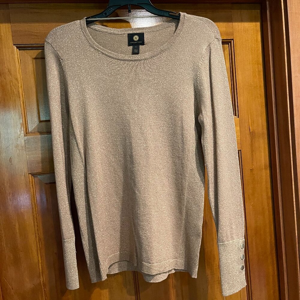 JM Collection Gold Metallic Sweater Long Sleeve size S